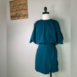 bishop + young Off Duty Teal Cold Shoulder Belted Wrap Romper Skort Short Size S